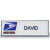 Plastic Name Badge - Blue Text on White Background