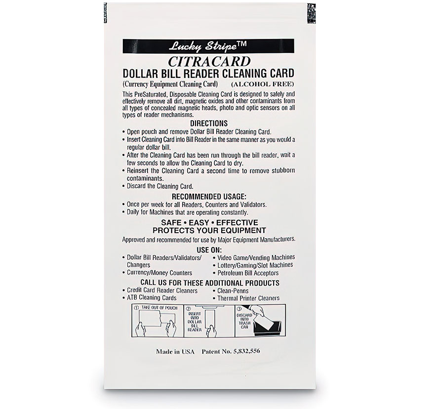 Dollar Bill Reader Cleaning Card (10 cards per Unit)