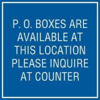 12" X 12"  "P.O. BOXES ARE AVAILABLE..."