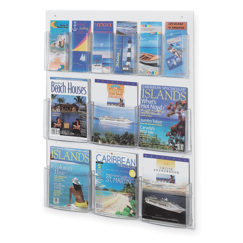 Wall-Mount Literature Rack - 6 Magazine & 6 Pamphlet Pockets