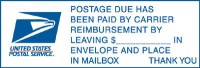 Postage Due Has Been Paid By Carrier...
