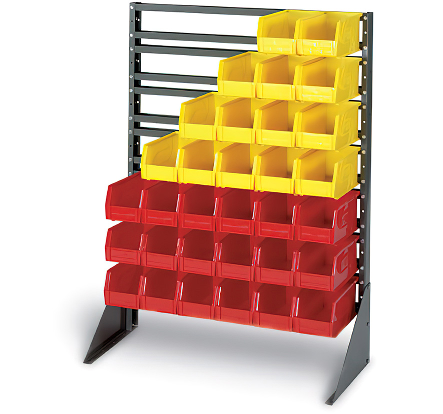 1-Sided 14 Rail Floor Stand with Bins