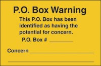 P.O. Box Warning Cards