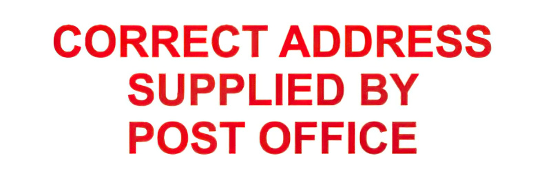 CORRECT ADDRESS SUPPLIED BY POST OFFICE - counter stamp