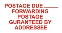POST. DUE___FORW. POST. GUAR BY ADDRESSEE - counter stamp