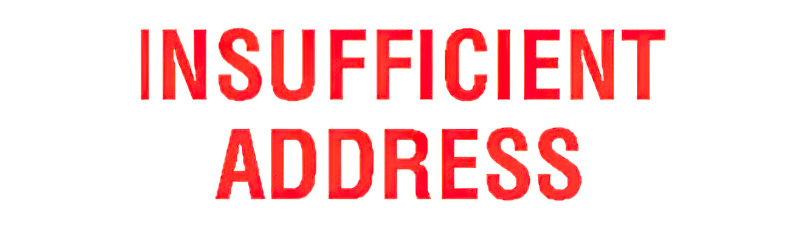"Insufficient Address" Pre-Inked Small Counter Stamp